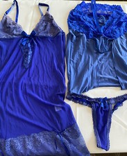 Womens Lace Lingerie 2x Nightdress Baby doll Nightwear BLUE One Size