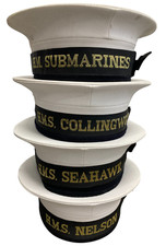 Royal Navy Issue RN Sailor Pork Pie Hat Class II Cap Various HMS Tally Ribbons