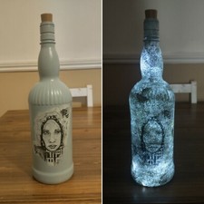 LED Light Up Sothern Comfort Bottle Light Lamp with Tattoo Design blue Upcycled 