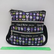 Casa di Borse Moda Black Purple Animals Print Crossbody Shoulder Bag Pockets Zip