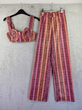 Oh Polly Trousers & Bra Set Pink Snakeskin Leather Look Size UK 4 & 6 Club...