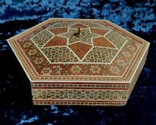 Vintage Persian Hexegon Micro  Mosaic Inlaid Sadeli  Jewllery Box