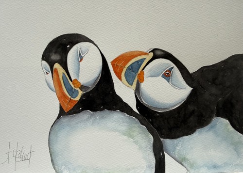 Puffins original - original(not, print)