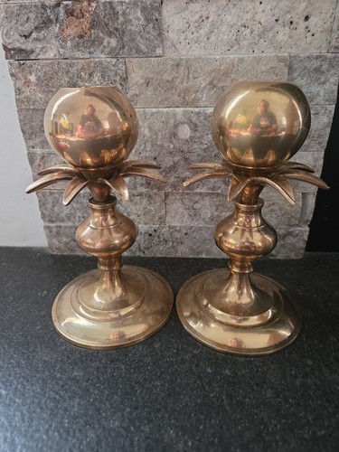 Pair vintage brass - brass, palm