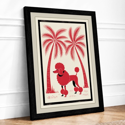 Red poodle under - red, palms