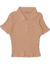 ZARA Womens Crop Short Sleeve Polo Neck Jumper Sweater UK 10 Small Beige DK23