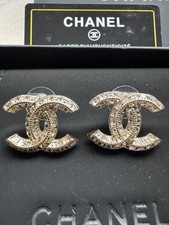 Gold White Pearl Diamanté Dangle Drop Chanel CC Earrings 