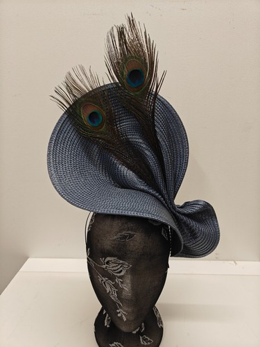 Blue large straw fascinator - blue,