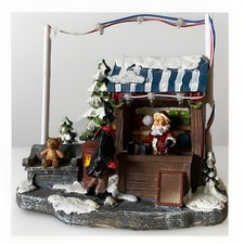 Christmas village house with LED lights Santa hut market scene
