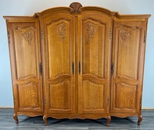 Wardrobe French Vintage Oak 4 door Armoire Louis XVI Retro Closet LOT 4154