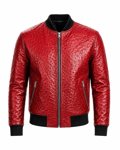 Men red real ostrich - red, pattern