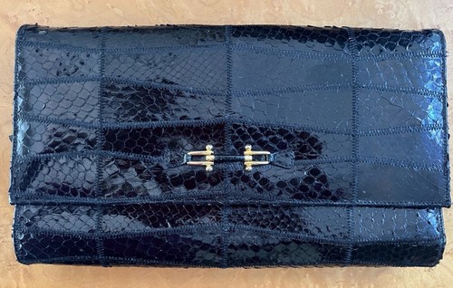 Vintage black snakeskin clutch - black,