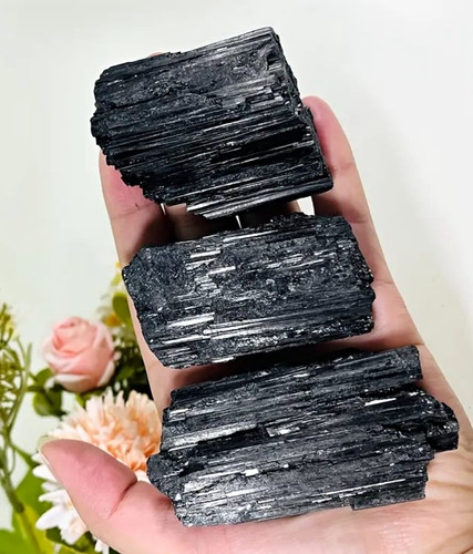 Natural black tourmaline - black, rough