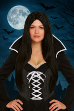 Adult Long Black Witch Wig Ladies Womens Halloween Hair Fancy Dress Costume