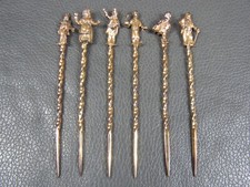 Set 6 sterling silver gilt Dickens figures cocktail sticks Birm 1961 Bishton's