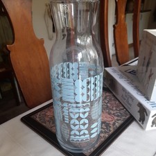 Bedside Water Carafe Stand Glass Pitcher vase 70s style Block pattern blue