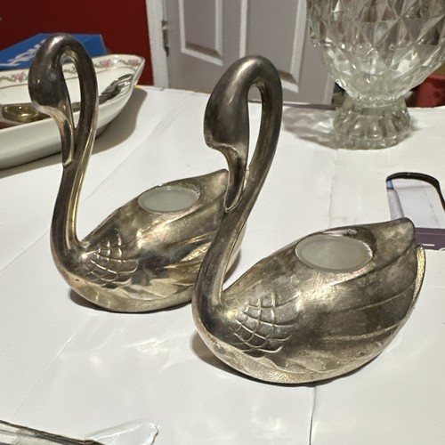 Silver metallic swan tea light - metallic,