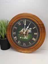 Handmade Clock, 12in x 1in Hand Turned Wood And Slate. Shire Horse Detail.