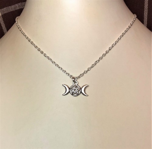 Triple moon pentagram pendant - pentagram,