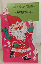 Vtg Santa Father Christmas Grandson Used Greeting Card (EB10202)
