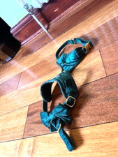 XS Green Velvet Dog Or Puppy Harness with a Bow designed by Fluffy Tailers VGC