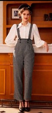 1940's Style High Waisted Wide Leg Trouser Dungaree Black Size S 6-8. Goodwood 