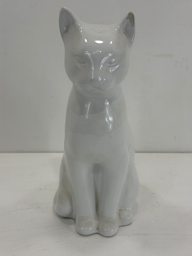 White ceramic cat statue - ceramic,