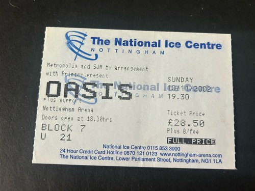 Oasis ticket from nottingham - ticket,