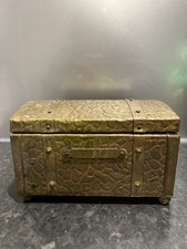 Vintage Old Antique Metal brass tea caddy chest trunk storage large 