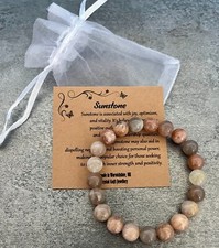 SUNSTONE Bracelet Stretch Fit Handmade With Gift Bag & Card Crystal Gemstone 8mm