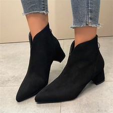 Women's V-Cut Ankle Boots Pointed Toe Block Heel Fashion Party Casual Pumps