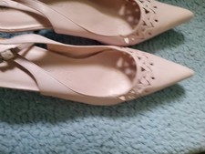Pale Pink Leather Kitten  Heeled Sling Backs By New Look Size 6