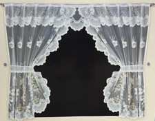 LEANNE Kitchen CURTAIN CREAM AND BROWN FRILLED WINDOW SET WITH ATTACHED VALANCE-