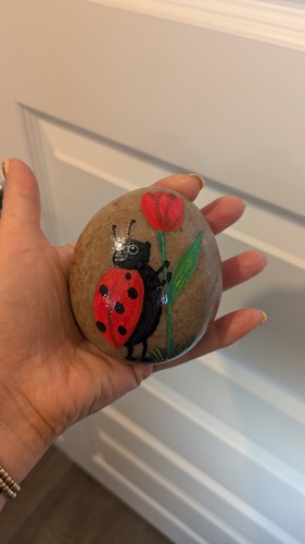 Hand painted pebble - hand, cute