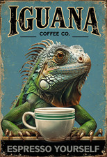 Iguana Coffee Co Metal Sign, Iguana Plaque, Coffee Sign