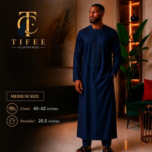 Luxury men navy blue jalabiya - men,