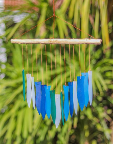 Glass wind chime blue fish - glass,