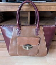 Vintage Osprey Graeme Ellisdon Burgundy & Tan Leather Handbag/Grab Bag