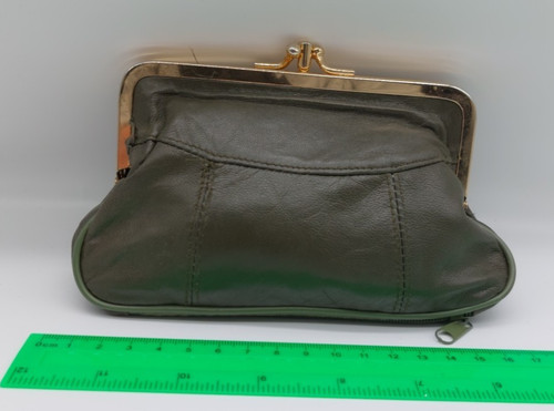 Green real leather coins purse - green,