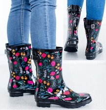 LADIES WOMENS WELLIES FLOWER