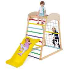 COSTWAY 4-in-1 Jungle Gym Wooden Indoor Toddler Playground w/Slide-Colorful