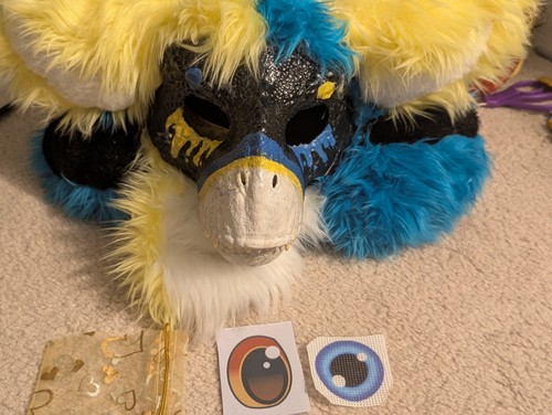 Furry dino mask head - with, eyes