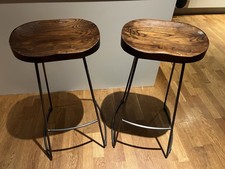 Pair of Kitchen/Bar Stools - Solid Wood Seat with Gunmetal Legs - 75cm Height
