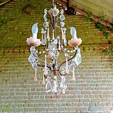 VINTAGE MURANO PINK OPALINE BEAUTIFUL BIRDCAGE CHANDELIER CENTRECRYSTAL OBELISK