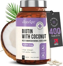 Biotin Hair Growth Vitamin B7 400 D-Biotin 12000Mcg Tablets with Coconut, Vegan
