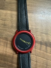 Swiss Made Vintage hWatch Fortis Quartz Black Strap Red Details Men's 