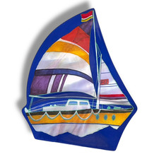 Large Melamine Serving Plate in shape of a Yacht, Sailing Boat. Picnic. Outdoors