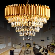 Gold 5-Tier K9 Crystal Chandelier – Modern Ceiling Light Fixture