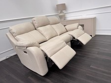 G Plan Kingsbury Stone Leather 3 Seater Sofa Power Recliner Headrest & Lumbar