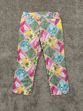 Vintage Lilly Pulitzer Capri Pants Womens 10 Pink Citrus Floral Patchwork